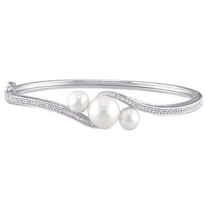 EVERLY JEWELRY | Sterling Silver 4/5 CT TGW Created White Sapphire And White Freshwater Cultured Pearl Bangle - 1 of 4