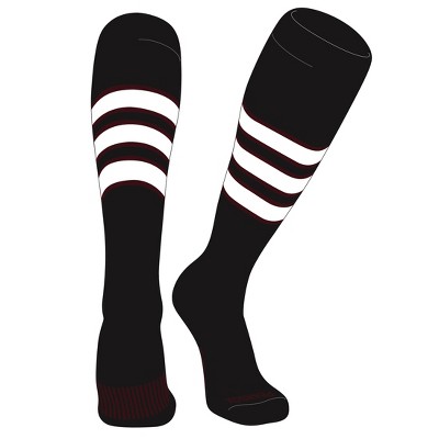 PEAR SOX Striped OTC Baseball, Softball, Football Socks (C) Black, Maroon, White (L)