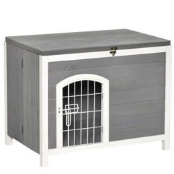 Pawhut Dog Crate Furniture On Wheels, Dog Cage End Side Table With Lockable Double Doors, For Large Breeds, 100 X 60 X 73.5cm, Grey U2013 PAWHUT