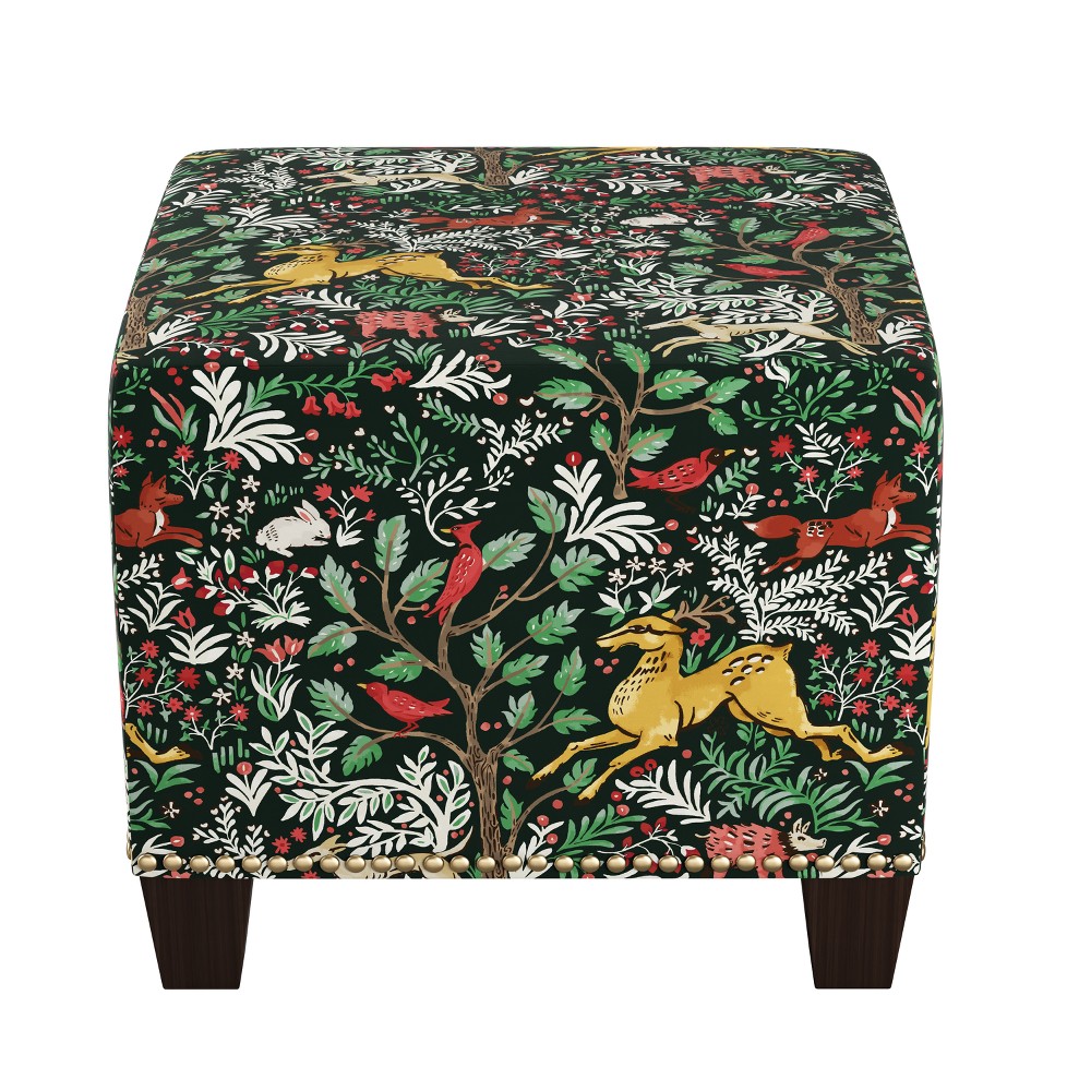 Photos - Pouffe / Bench Skyline Furniture Square Nail Button Ottoman Frolic Evergreen