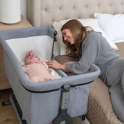 SereneLife Baby Bassinet, Bedside Sleeper for Infant & Newborn, Grey