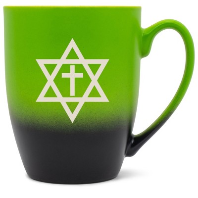 100 North Green and Black Two Toned Ombre, 10 Ounce, Comfortably Fits Your Hands, Ceramic Tea Coffee Cup Mug, Star of David