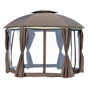 Resenkos Outdoor Garden Gazebo, Sunshade Gazebo Canopy,12' x 12' Round Outdoor Gazebo with Double Roof, Netting Sidewalls and Curtains, Zippered - 1 of 4