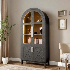 FONTOI 74.8" Arched Decorative Storage Cabinet, 5-Tier Arched Cabinet with Glass Doors, Black, 36"*74.8"*17.5" - 1 of 4
