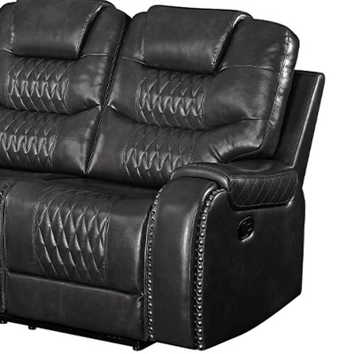 Magnetite Faux Leather Reclining Sofa with Pillow-top Arm and Cup Holder