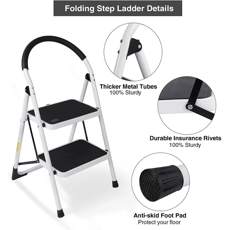 SONYON 2 Step Ladder Folding Step Stool with Anti-Slip Pedal, 3 of 8