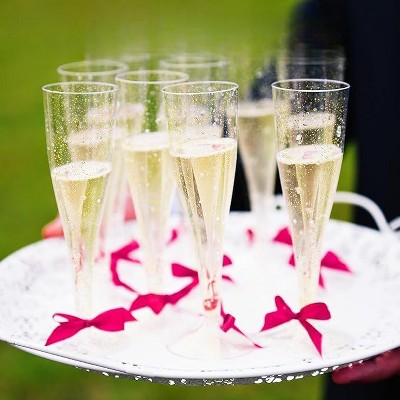 Gold Glitter Disposable Plastic Champagne Flutes - 200 Pieces