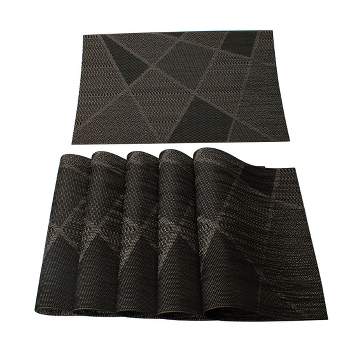 PiccoCasa Washable Woven PVC Non-slip Insulation Rectangle Mats Placemat for Kitchen Black 18"x12" 4 Pcs