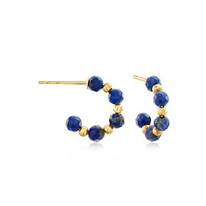 Pure Collection by Ross-Simons 3-3.5mm Lapis Bead C-Hoop Earrings in 14kt Yellow Gold - 1 of 4