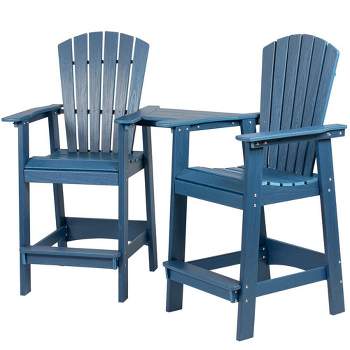 Adirondack Chairs Set of 2, HDPE Patio Bar Chair Balcony Chair with Connecting Tray & Umbrella Hole, Blue