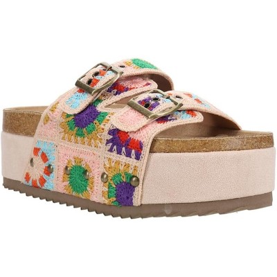 Hey Girl by Corkys Womens Wannabe Platform Slide Sandal, Multi Crochet