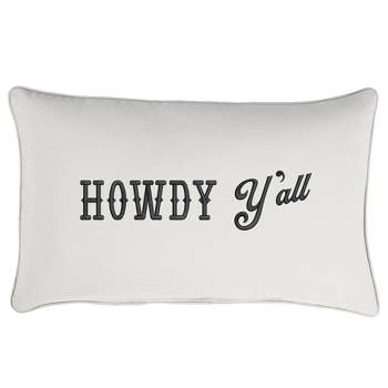Sunbrella Indoor/Outdoor Howdy Ya'll Embroidered Lumbar Throw Pillow Cast Silver/Black - Sorra Home