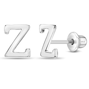 Girls' Polished Initial Letter Initial Screw Back Sterling Silver Earrings - In Season Jewelry - 1 of 4