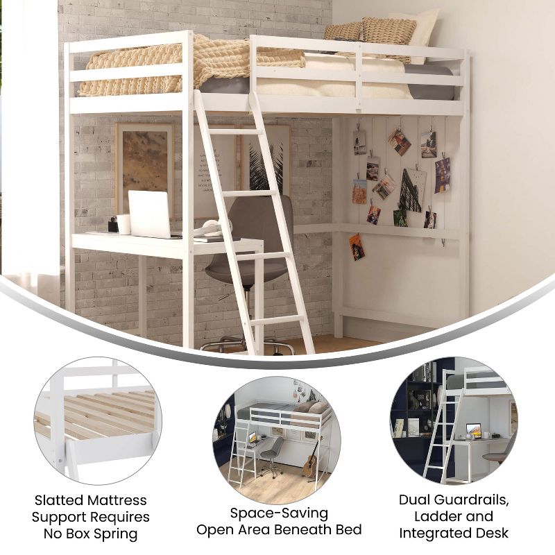 Emma and Oliver Twin Wood Loft Bed Frame with Protective Guardrails and Integrated Desk and Ladder for Use with Any 6-8" Thick Mattress, 4 of 11