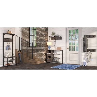 Afton 4 Hook Metal Frame Wall Shelf Woodgrain - Riverridge Home : Target