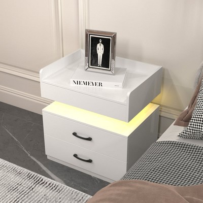 Chic Crate-Adjustable LED Nightstand End Table – 2-Drawer Ample Storage Multi-Room Furniture w/ LED Strip Light