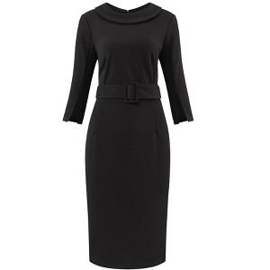 Hobemty Women's Collared Vintage Half Sleeve Sheath Dress with Belt - 1 of 4