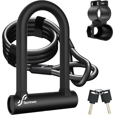 Sportneer Bike Lock: Heavy Duty Anti Theft Bike U Lock with 5ft Security Steel Cable - 17mm Shackle Bicycle U-Locks with Keys & Sturdy Mounting Bracke
