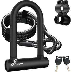 Sportneer Bike Lock: Heavy Duty Anti Theft Bike U Lock with 5ft Security Steel Cable - 17mm Shackle Bicycle U-Locks with Keys & Sturdy Mounting Bracke - 1 of 4