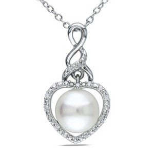 EVERLY JEWELRY | Sterling Silver 0.07 CT Diamond TW 8 - 8.5 MM Cultured Freshwater Pearl Fashion Pendant With Chain - 1 of 4