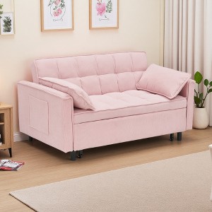 54.3" Fabric 2-Seater Sofa Bed with 2 Pillows & High-Density Sponge Cushioning - 1 of 4