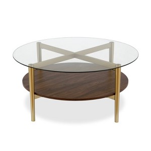 Metal Glass Top Circular  Coffee Table in Gold - Henn&Hart - 1 of 4