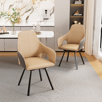 2PCS 360 Swivel Upholstered Accent Chairs Microfiber Leather Dining Room Chairs with Armrest for Kitchens, Reception Room Side Chairs