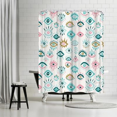 Americanflat Turquoise Pink Mystic Eyes Pattern by Cat Coquillette 71" x 74" Shower Curtain