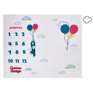 NoJo Welcome to the Universe Baby Curious George White, Blue, Red, and Yellow Balloons and Clouds Super Soft Milestone Baby Blanket - 1 of 4
