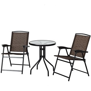 Tangkula 3 PCS Furniture Set Patio Garden Courtyard Table Folding Chairs Glass Table Top - 1 of 4