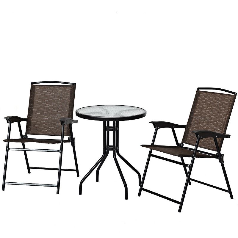 Tangkula 3 PCS Furniture Set Patio Garden Courtyard Table Folding Chairs Glass Table Top, 1 of 10