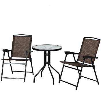 Tangkula 3 PCS Furniture Set Patio Garden Courtyard Table Folding Chairs Glass Table Top