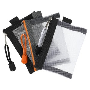 Unique Bargains Portable Mini Zipper Mesh Bags 4.33"x2.95" Black Blue Green Pink Gray 3 Pcs - 1 of 4