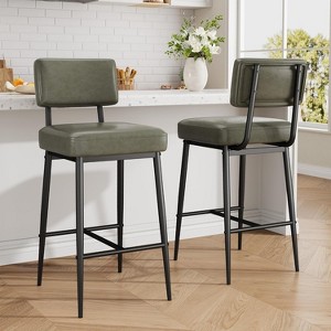 Nasitip 2PACK Bar Stools Set, 26" Faux Leather Counter Height Bar Stool with Back, Metal Legs, Barstool Chairs Set - 1 of 4