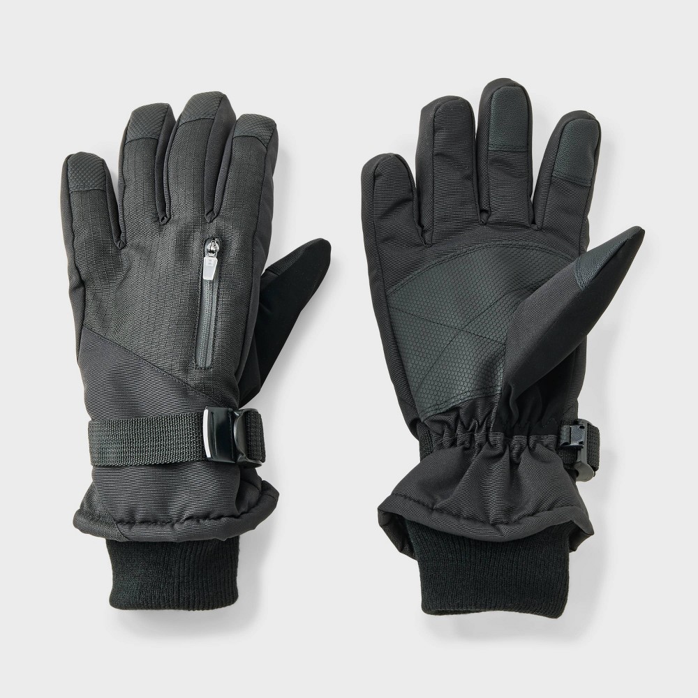 Men's Zip Pocket Ribstop Ski Gloves - Goodfellow & Co™ Black M/L