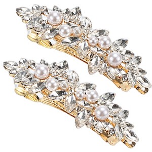 Unique Bargains Women's Rhinestone Faux Pearl Hair Barrettes 2 Pcs - 1 of 4