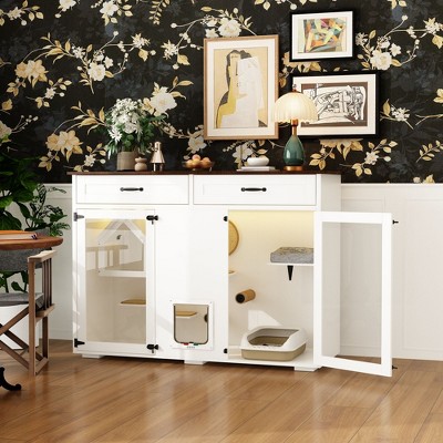 Famapy Cat Cabinet Acrylic Cabinet Door White Built-in Controllable Light Strip Scratching Board Scratching Rod