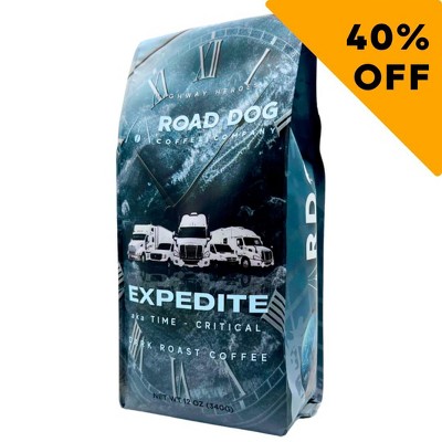 Road Dog Coffee Company, Expedite Dark Roast, Ground Coffee 12 oz Bag