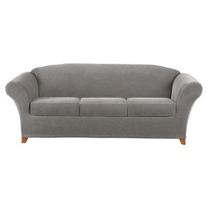 Stretch Pique 4pc Sofa Slipcover Flannel Gray - Sure Fit