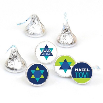 Big Dot of Happiness Blue Bar Mitzvah - Boy Party Round Candy Sticker Favors - Labels Fit Hershey's Kisses (1 sheet of 108)