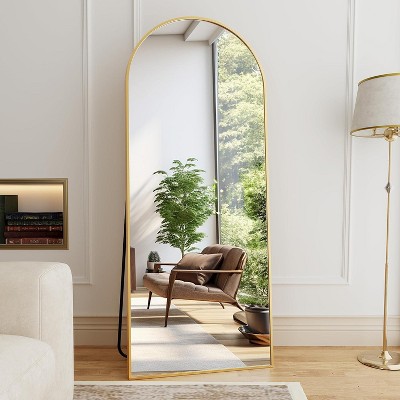 Beautyolove Arched Full Length Mirror, 71" x 30" Free Standing Floor Mirror, Modern Full Body Mirror with Stand, Gold