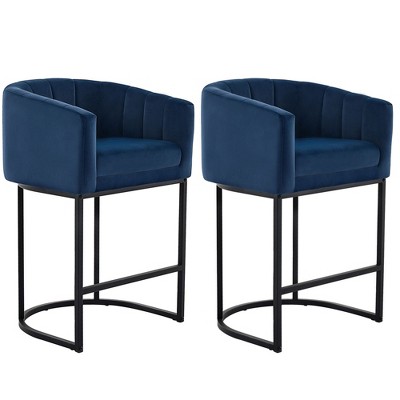Hyleory Luxury Velvet Bar Stool - Plush Fixed Design with Sleek Curved Metal Legs