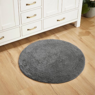 Lux Gray 30" Round Cotton Bath Mat Rug