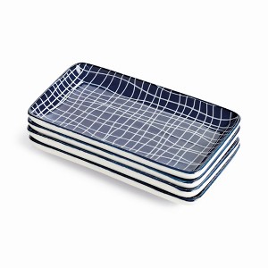 Plum & Post Stria 7" Trays, Set of 4 - Dark Blue/White Ceramic - 1 of 4