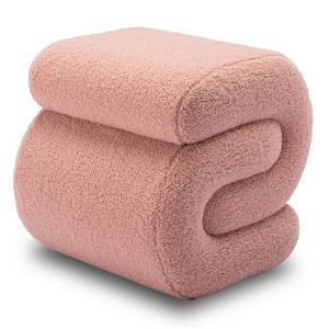VYNXARIA Ottomans and Benches - Pink S-Shape Teddy Makeup Stool and Footstool, 19.30" x 18.10" x 18.10" - 1 of 4
