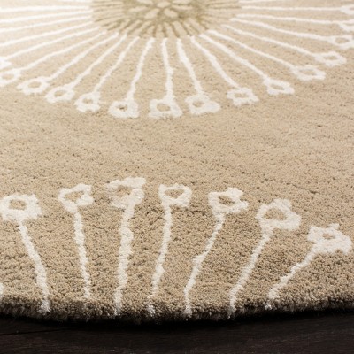 Ivory Round Handmade Tufted Wool and Viscose Rug, 6' Diameter