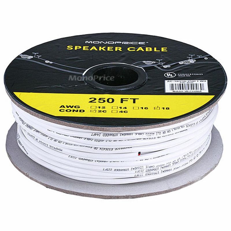 Monoprice Speaker Wire, CL2 Rated, 2-Conductor, 18AWG, 250ft, White, 2 of 3