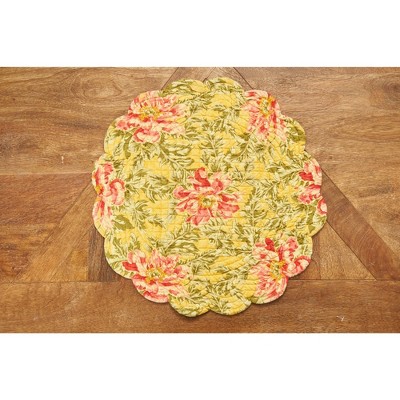Splendor Yellow and Pink Cotton Quilted Round Reversible Placemat Set of 6
