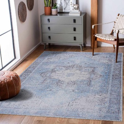 Hauteloom Ice Blue Flat Pile Washable Rug