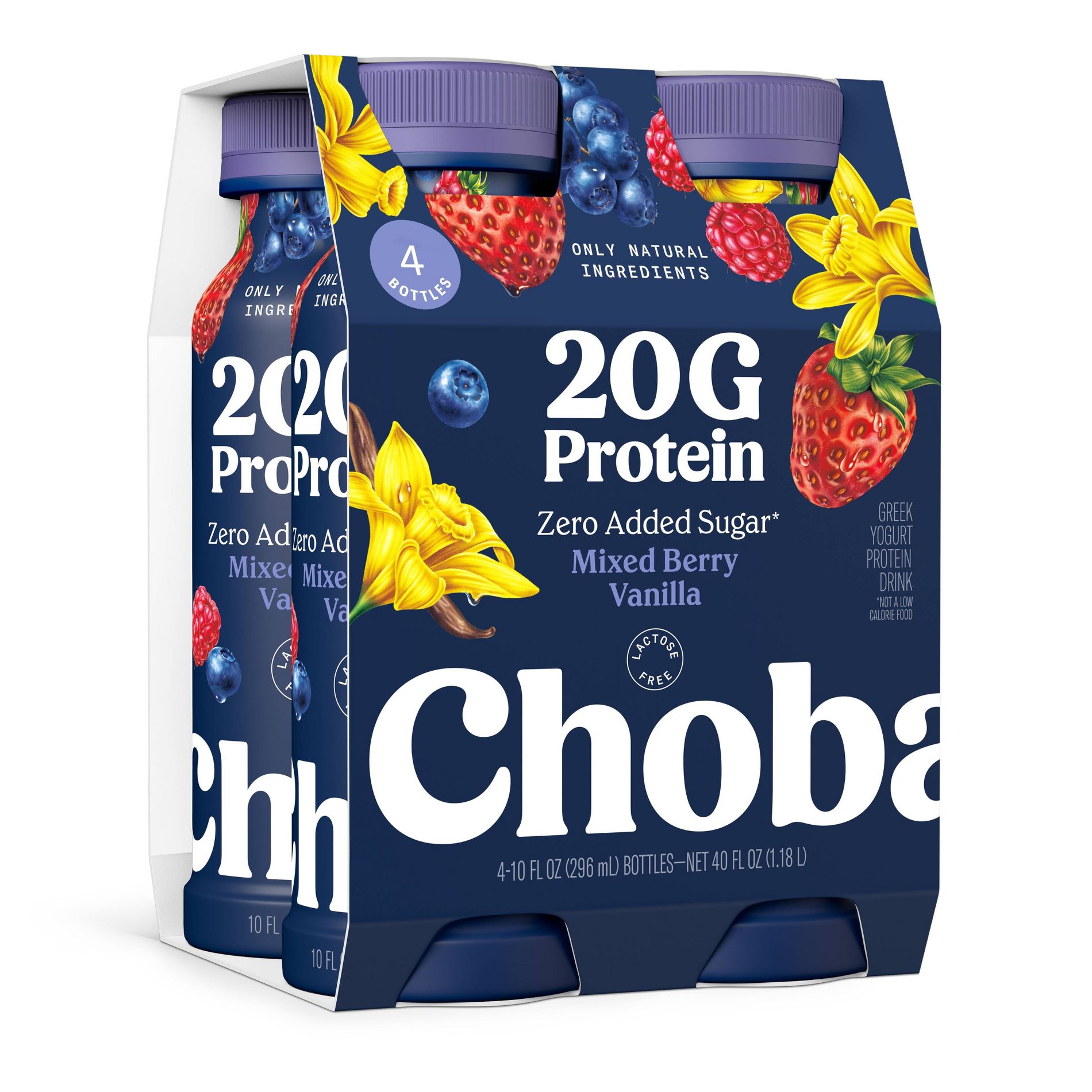 Chobani 20g Protein Greek Yogurt Drink Mixed Berry Vanilla - 40 fl oz/4ct Bottles